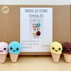 Crochet kit for a cute amigurumi food keyring ~ Izzy the Ice Cream ~ DIY kit/crafting kit/starter pack