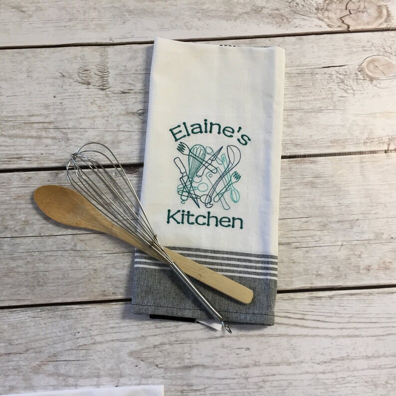 Embroidered Personalized Kitchen Towelutensils Etsy