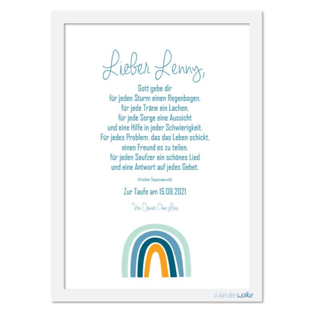 Geschenk mit Spruch zur Taufe Bild Personalisiert Baby Kunstdruck mit