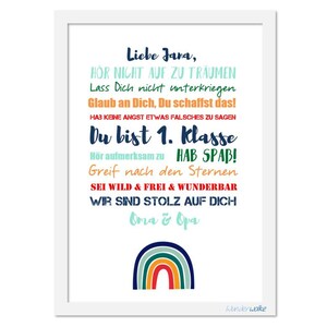 Gift for schooling, picture personalized, rainbow, school child, A4 A3 PDF