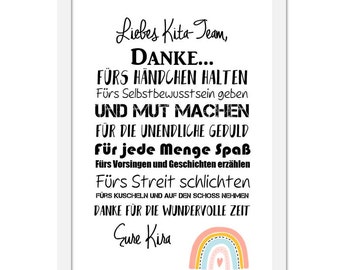 Geschenk zum Kindergarten Abschied, Erzieherin, Erzieher, Kita, Krippe, Bild personalisiert A4 A3 PDF Rahmen