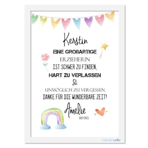 Abschiedsgeschenk, Geschenk zum Kindergarten Abschied, Danke, Erzieherin, Erzieher, Kita, Bild personalisiert als PDF, A4, A3 Rahmen