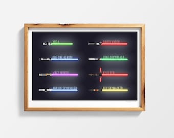 Star Wars Character Lightsabers Printable Poster Print Wall Art || Obi One, Luke, Yoda, Darth Veder, Rey, Kylo Ren, Anakin, Ahsoka, Windu