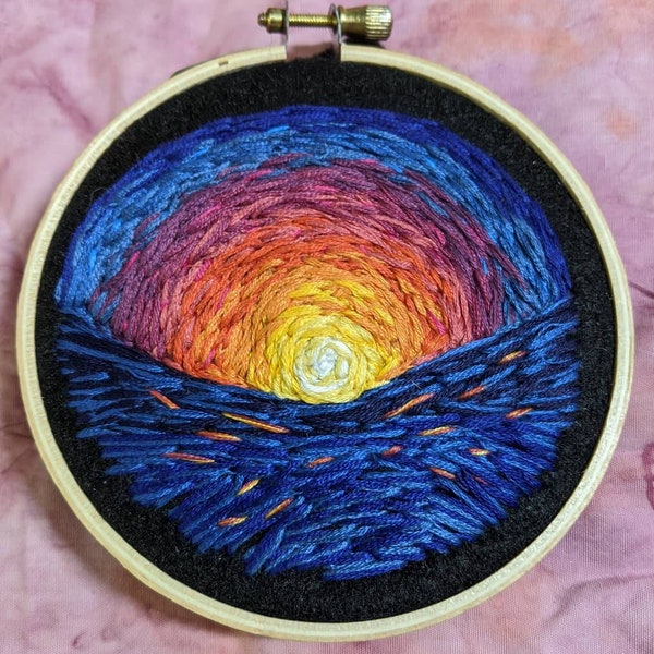 Original Hand Embroidery Sunset