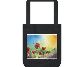 Red Poppies Watercolor on Organic Canvas Tote Bag