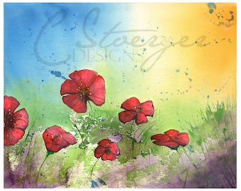Red Poppies Watercolor Painting - 8"x 10" Artwork Download