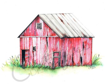 Red Barn Illustration - 8"x 10" Artwork Download