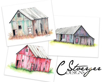 Colorful Barns Illustrations - 8"x 10" Artwork Download