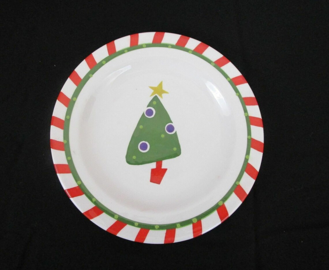 Christmas Plates HandPainted Candy Cane Stripe Salad Dessert Etsy