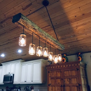 1880's Rustic Wood Beam Chandelier made wih Authentic Homestead Vintage Hand Hewn Reclaimed Wood Beam image 6