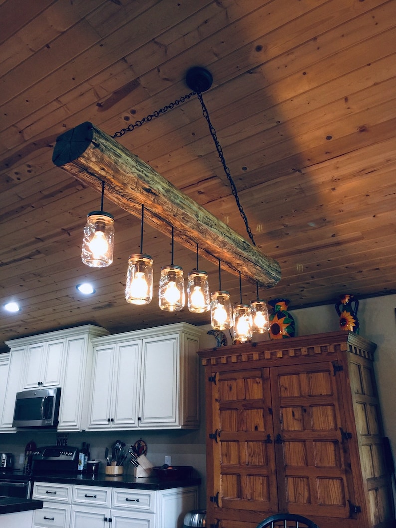 1880's Rustic Wood Beam Chandelier made wih Authentic Homestead Vintage Hand Hewn Reclaimed Wood Beam image 6