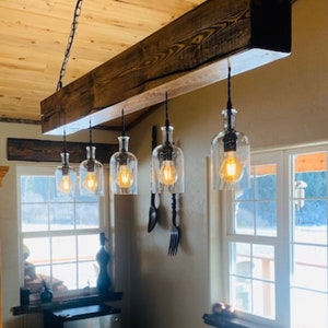 1880's Rustic Wood Beam Chandelier made wih Authentic Homestead Vintage Hand Hewn Reclaimed Wood Beam image 9