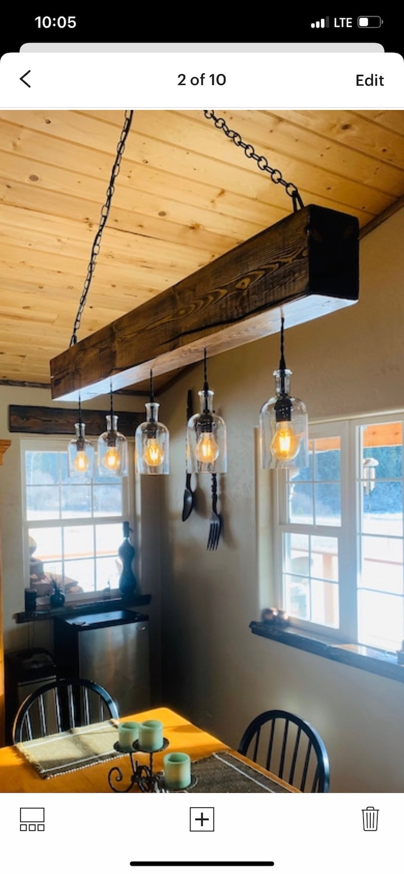 1880's Rustic Wood Beam Chandelier made wih Authentic Homestead Vintage Hand Hewn Reclaimed Wood Beam image 9