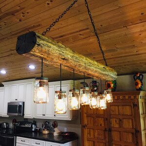 1880's Rustic Wood Beam Chandelier made wih Authentic Homestead Vintage Hand Hewn Reclaimed Wood Beam image 5