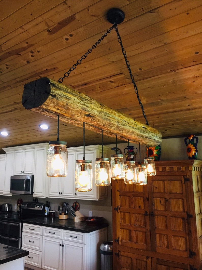 1880's Rustic Wood Beam Chandelier made wih Authentic Homestead Vintage Hand Hewn Reclaimed Wood Beam image 5