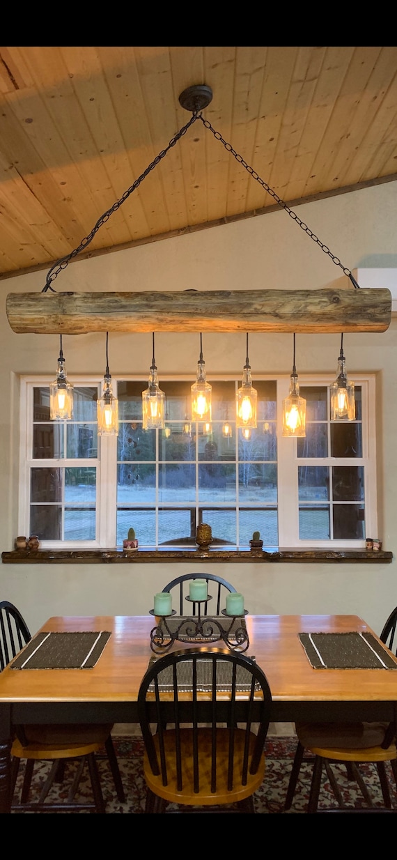 1880's Reclaimed Homestead Wood Beam Chandelier With Jack