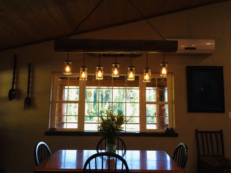 1880's Rustic Wood Beam Chandelier made wih Authentic Homestead Vintage Hand Hewn Reclaimed Wood Beam image 4