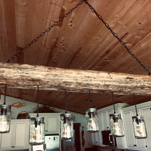 1880's Rustic Wood Beam Chandelier made wih Authentic Homestead Vintage Hand Hewn Reclaimed Wood Beam image 3