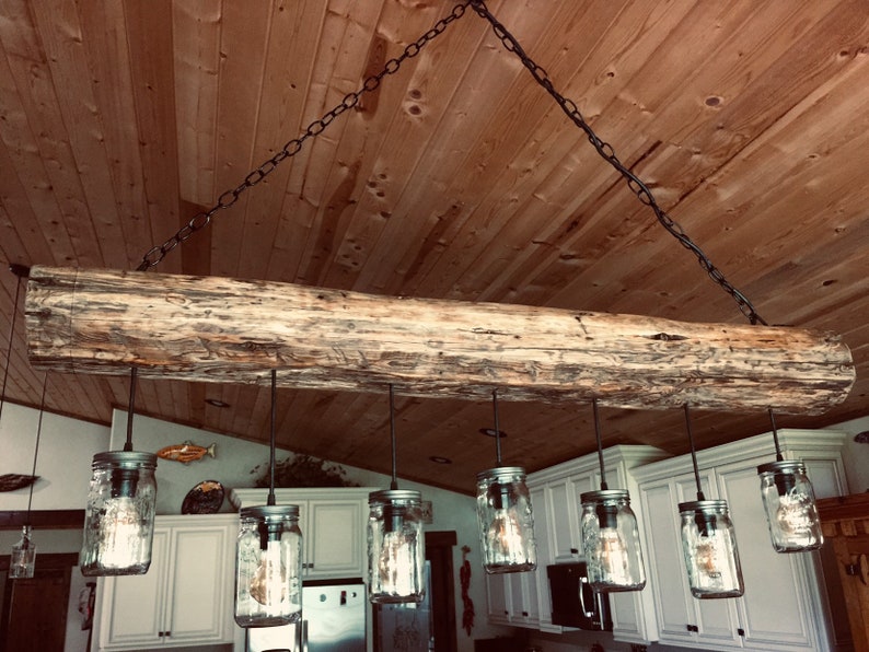 1880's Rustic Wood Beam Chandelier made wih Authentic Homestead Vintage Hand Hewn Reclaimed Wood Beam image 3