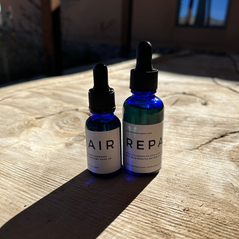 Two bottles of Wrinkle repair face serum.