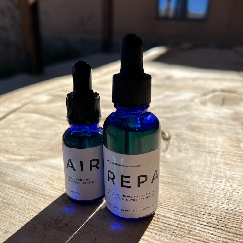 Resurrection Plant and sunflower face serum.