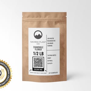 A 1/2 LB Eco-friendly kraft bag of sustainably sourced Chamomile Flower. Perfect for relaxation, digestion, and sleep support. Ethically harvested with a focus on premium quality and eco-friendly packaging.