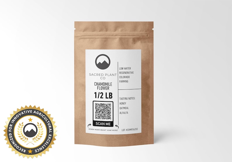 A 1/2 LB Eco-friendly kraft bag of sustainably sourced Chamomile Flower. Perfect for relaxation, digestion, and sleep support. Ethically harvested with a focus on premium quality and eco-friendly packaging.