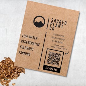 Sacred Plant Co Giant Sequoia Redwood seed packet labeled 5 seeds.
