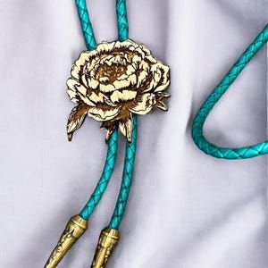 Peony bolo tie | floral theme | womens bolo tie | Wedding | Western | female gift | Gift | leather braid | gifts for flower people | Peony
