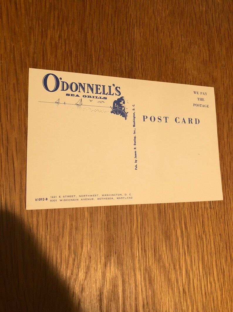 O/'Donnell/'s Sea Grill Restaurant 1950/'s RARE two unposted Postcards 1207-1221 E Street in Washington DC Tang o/' the Sea Food