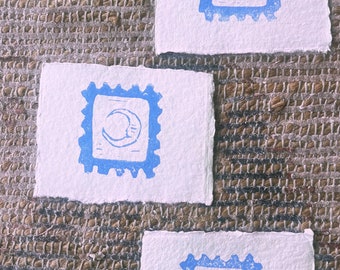 sello de luna Impresión de corte Lino / impresión de bloque de sello de luna / impresión de arte de sello de luna