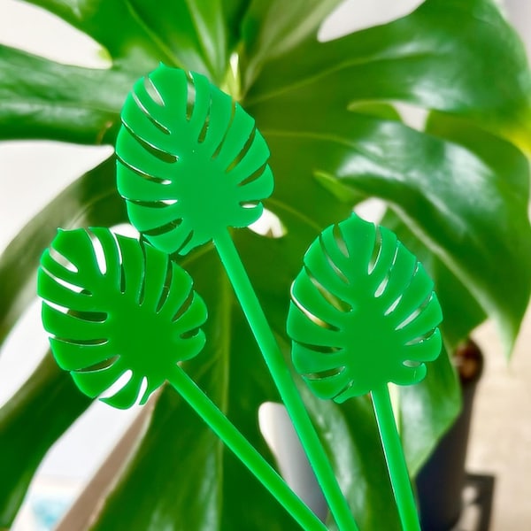 Monstera Leaf Stir Sticks for Cocktails or Tropical Party Decor, Palm Fronds, Drink Stirrers