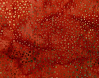 Stoff Batik Nasturtium lachsrot Punkte beige