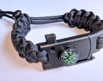 Paracord survival bracelet with tactical buckle adjustable