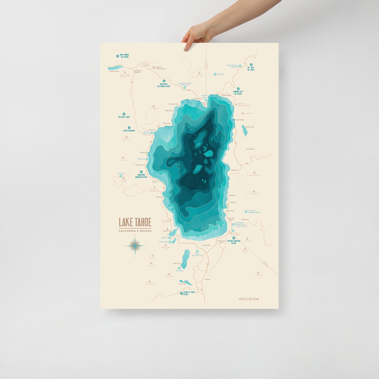 Lake Tahoe Topographic Map Poster Art Print Travel - Etsy