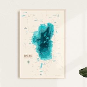 Lake Tahoe Poster • Kunstdruck • Reisegeschenk • Kalifornien • Sanduhr Karte • Modernes Wohndekor • Wandkunst