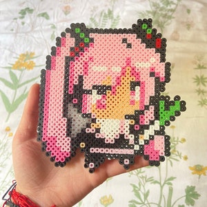 Pink Sakura Hatsune Miku Merch Perler Bead Art ~ Handmade Anime Pixel Art ~ Kawaii Cute Gift for All Vocaloid Japanese Idol Decor Lovers