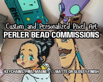 Custom Perler Bead Art Commissions |  8-bit Pixel Art | Keychains, Pins, Magnets | Handmade Personalized Gift