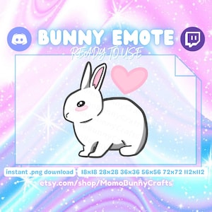 Cute, White Blushing Bunny Rabbit Love with Pink Heart Emote for Twitch & Discord; Adorable and Kawaii UwU Sub Badge