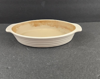 Pampered Chef Oval Au Gratin Dish 8x6x2" Small Baker Vanilla Glazed Stoneware Retired Vintage