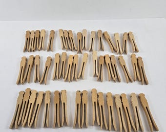 48 Wooden Clothes Pins Flat Square Head Lot for Crafts 4” Wash Line Grandma Vintage