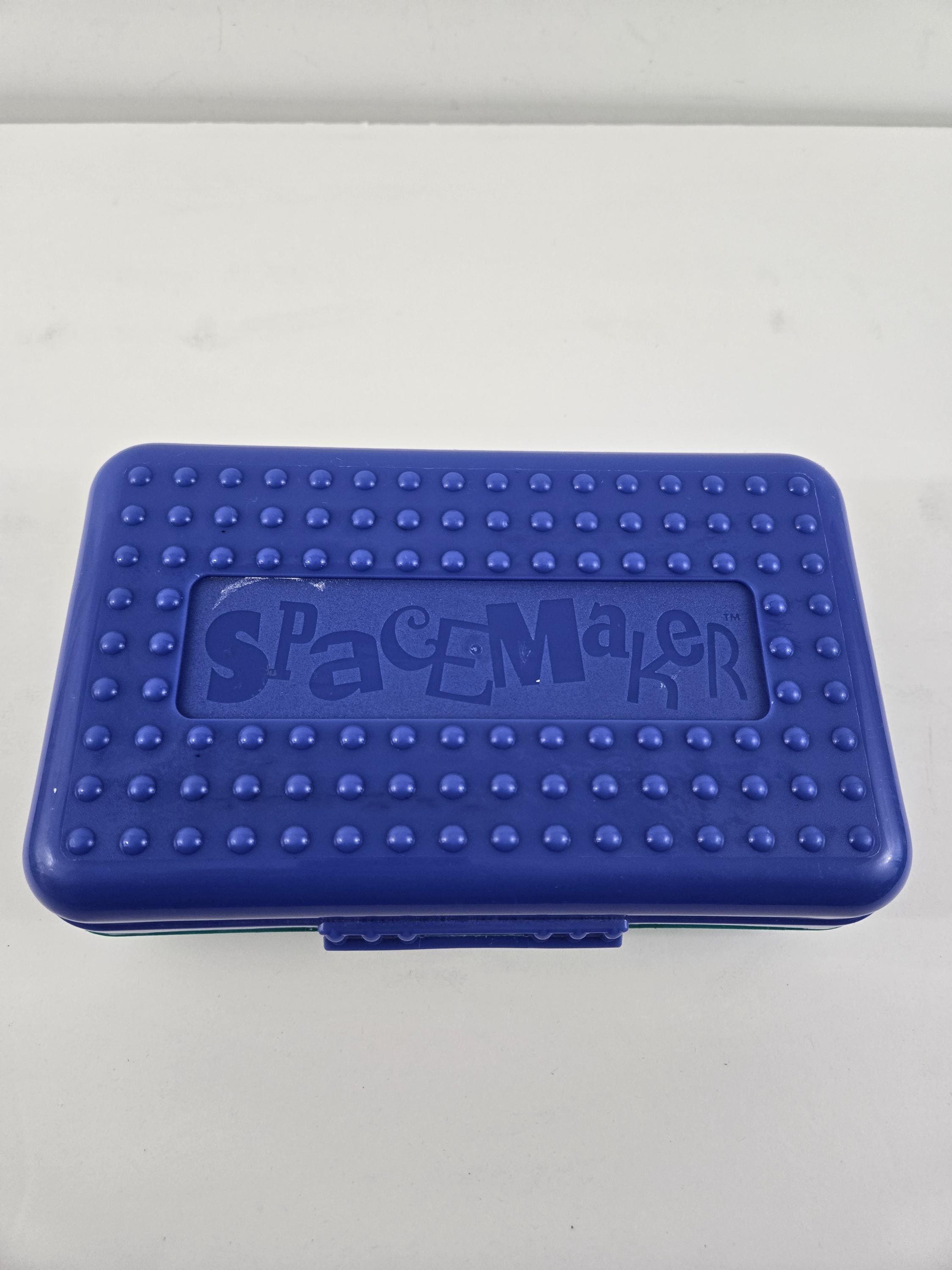 Vintage Spacemaker Pencil Case Box 8x5 Blue Teal Crayon Markers
