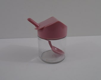 Vintage GEMCO Gewürzglas Glas Zuckerdose Honig Marmelade mit Löffel Dusty Rose Pink
