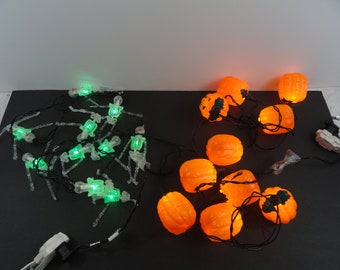 Halloween String Lights 2 Sets of 10 Skeleton 10 Pumpkin Vintage Party RV Patio