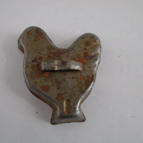 Vintage Chicken Turkey Miniature Tin Cookie Cutter Handle 2" Rusty Crusty 1950s