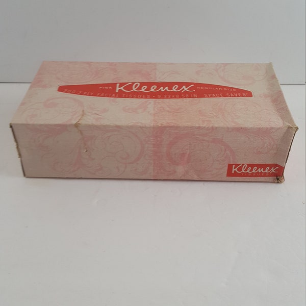 Vintage Kleenex Tissues 1966 Pink 200 2 ply Facial Space Saver Box Prop NOS