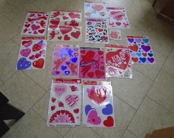 12 Valentines Day Window Color Clings Hearts Cupids Penguin Lot Vintage 1990s