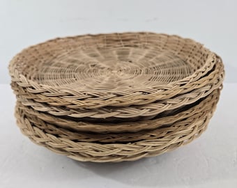 7 Paper Plate Holder Vintage Wicker Woven 9&quot; Size Boho Rattan Bamboo