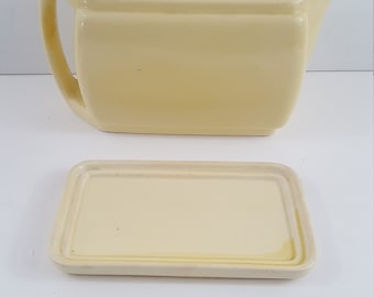 Vtg NORGE Art Deco Lines Style Yellow Teapot Pitcher and Rectangle Tray Rare