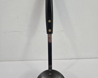 Vintage Stainless Steel Soup Ladle Brown Riveted Composite Handle USA 11"